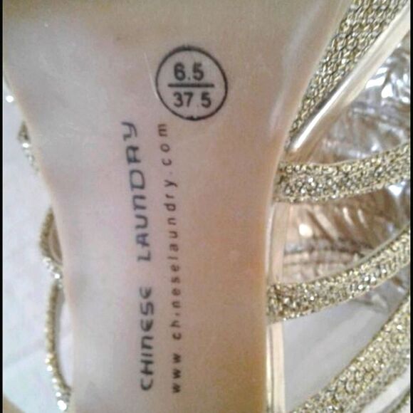 Chinese Laundry Gold Sparkly Night Out Party Open Toe Strappy Platform Heels - Picture 9 of 9